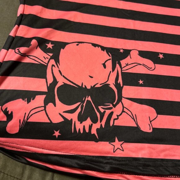Skull & Bones Pink/Black Striped Skull Camisole Top Goth Emo Biker Style medium - Picture 3 of 10